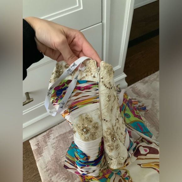 Vintage 90’S Y2K DIANE FREIS Silk Long Sparkle Bright Boho Strapless Gown Size 6 - Picture 10 of 16